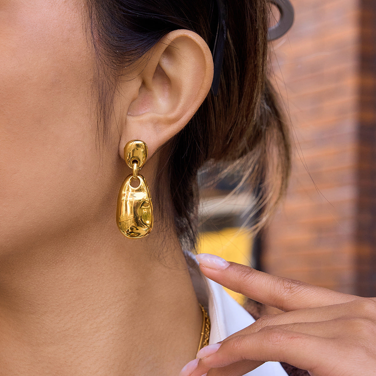 Minimalist Polished Retro Style Vintage 18K Gold Plated Stainless Steel CROWN Shape Unisex Drop Earrings