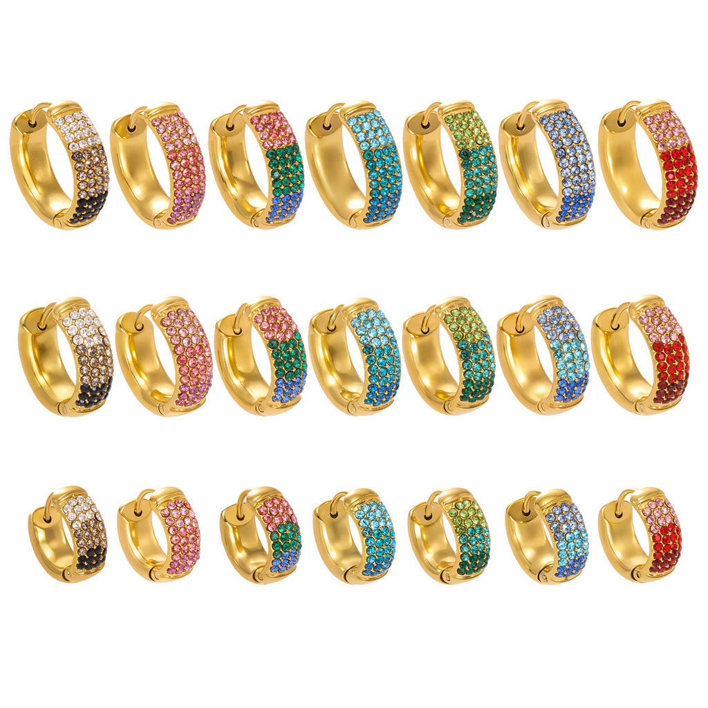 18K Gold Plated Stainless Steel Hoop Earrings Colorful Zircons Customizable Women Trendy Peace Design Party Occasion Wholesale