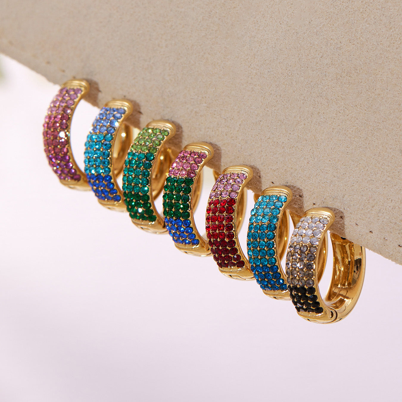 18K Gold Plated Stainless Steel Hoop Earrings Colorful Zircons Customizable Women Trendy Peace Design Party Occasion Wholesale