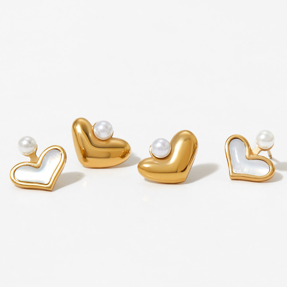 Simple Elegant Versatile Shell-shaped Pearl Stud Earrings Unique Design Sweet Small Trendy 18K Gold Plated Stainless Steel Cute