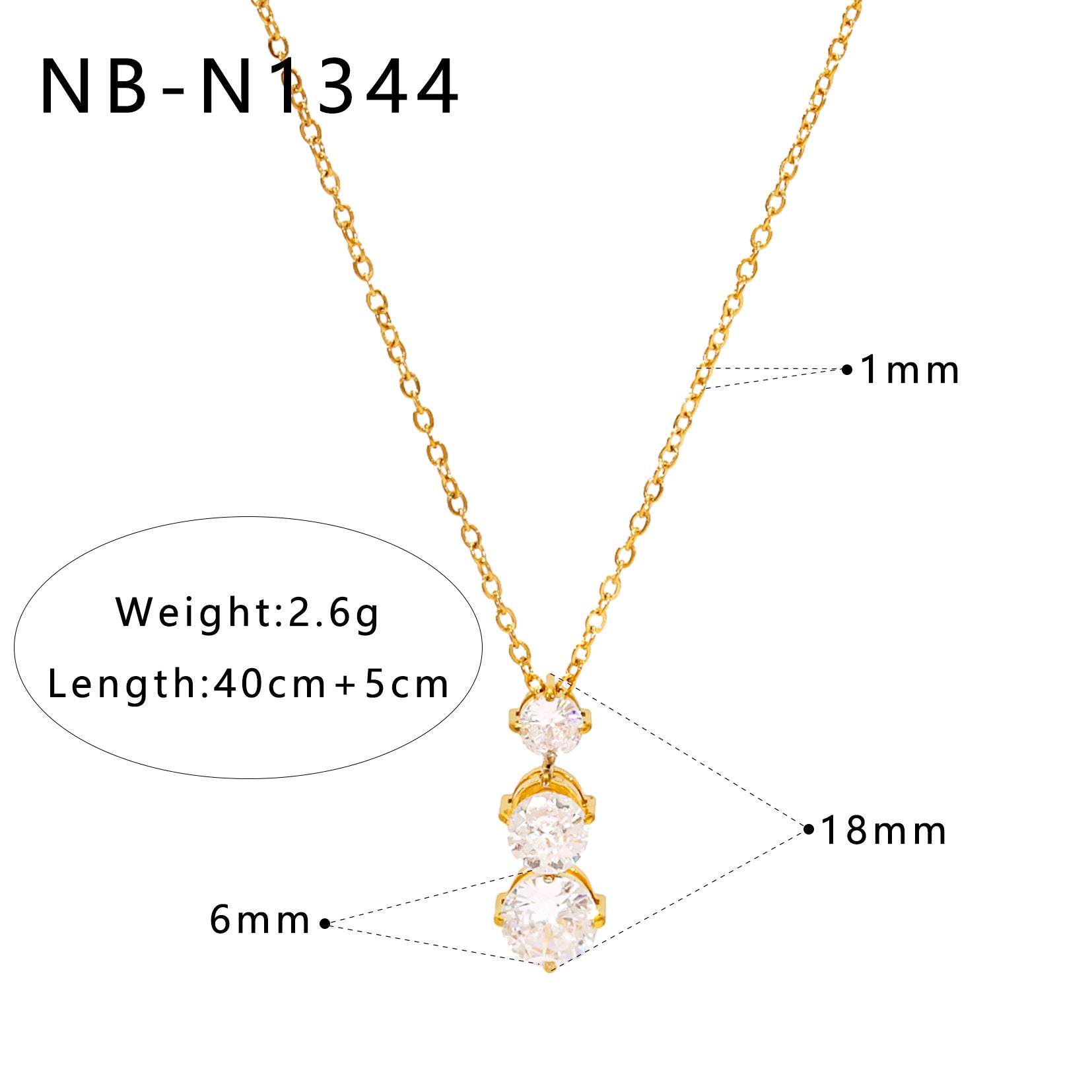 Customizable 18K Gold Plated Stainless Steel Trendy Lab Created White Zircon Pendant Necklace Link Chain for Women Anniversary