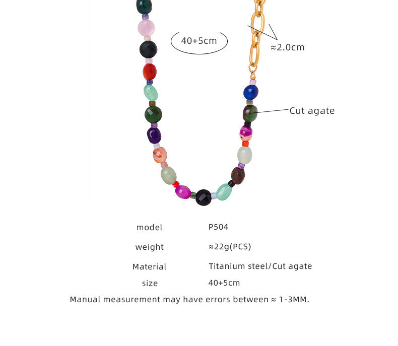 Customizable Vintage Necklace with Natural Stones and 18K Gold Plated Stainless Steel for Party Occasions