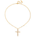 Women's 18K Gold Stainless Steel White Zircon Cross Pendant Necklace Waterproof Link Chain Jewelry