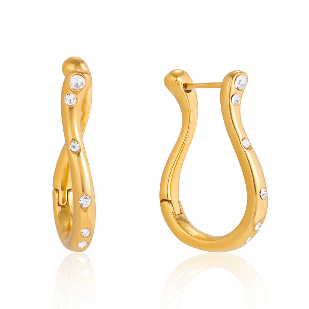 18K Gold Plated Stainless Steel Trendy White Zirconia Hoop Earrings Women's Fashion Jewelry Certified for Anniversary