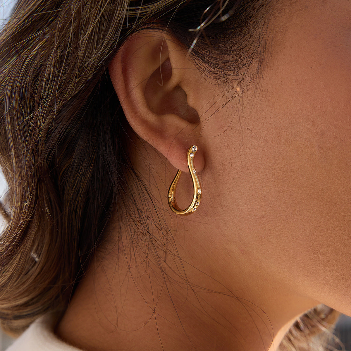 18K Gold Plated Stainless Steel Trendy White Zirconia Hoop Earrings Women's Fashion Jewelry Certified for Anniversary