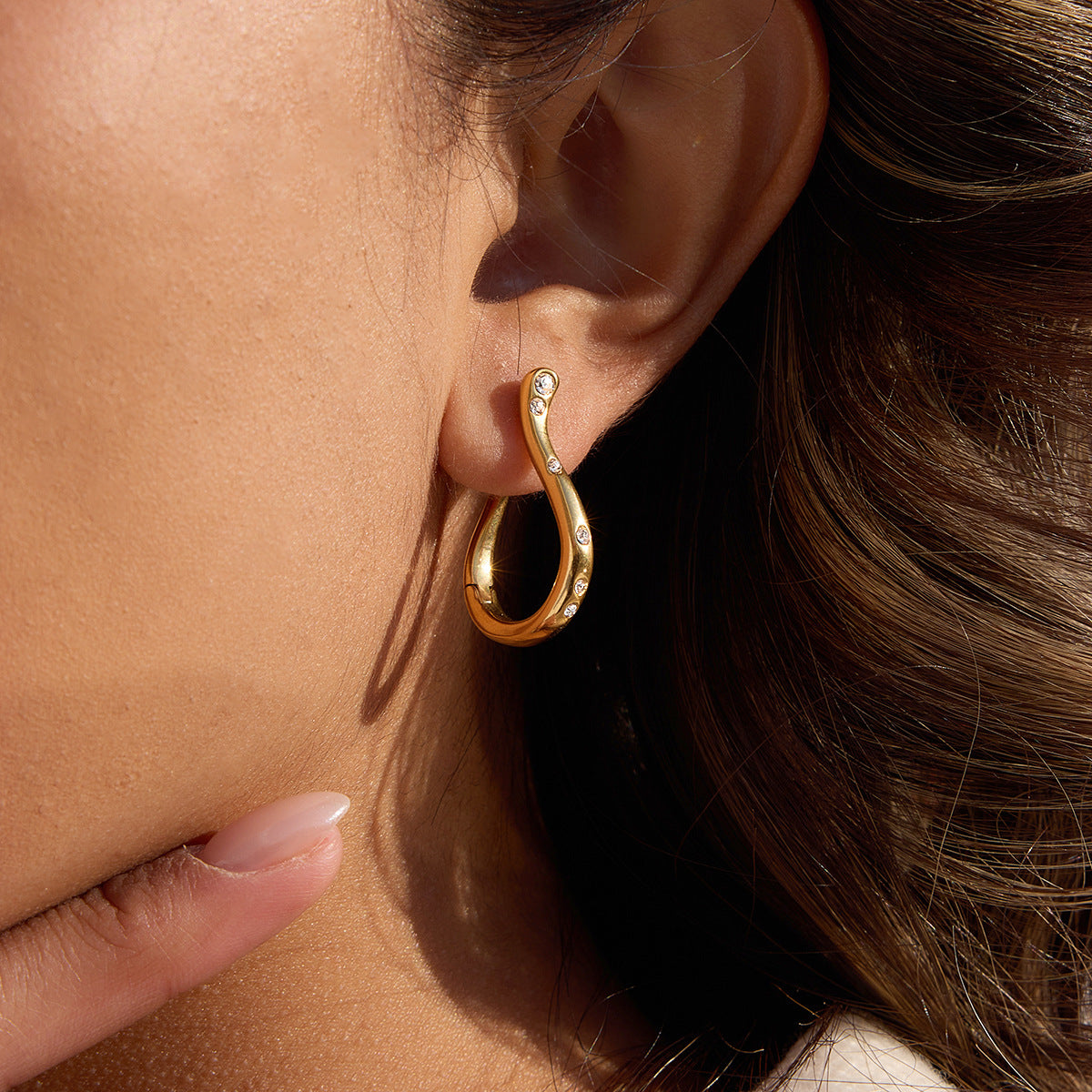 18K Gold Plated Stainless Steel Trendy White Zirconia Hoop Earrings Women's Fashion Jewelry Certified for Anniversary