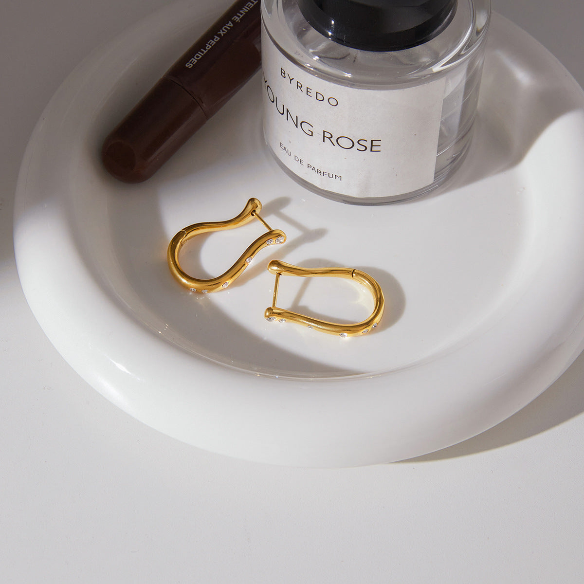 18K Gold Plated Stainless Steel Trendy White Zirconia Hoop Earrings Women's Fashion Jewelry Certified for Anniversary