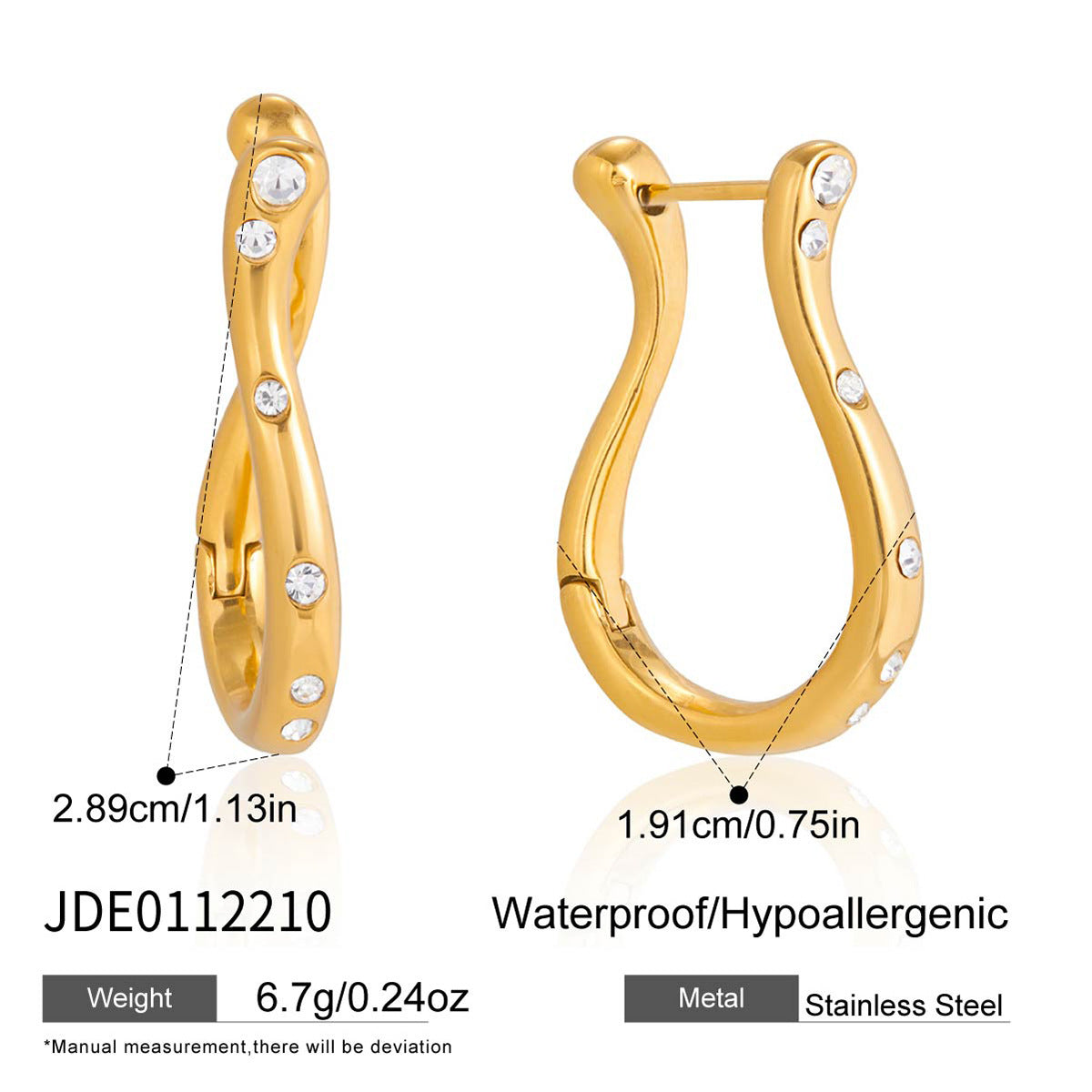 18K Gold Plated Stainless Steel Trendy White Zirconia Hoop Earrings Women's Fashion Jewelry Certified for Anniversary