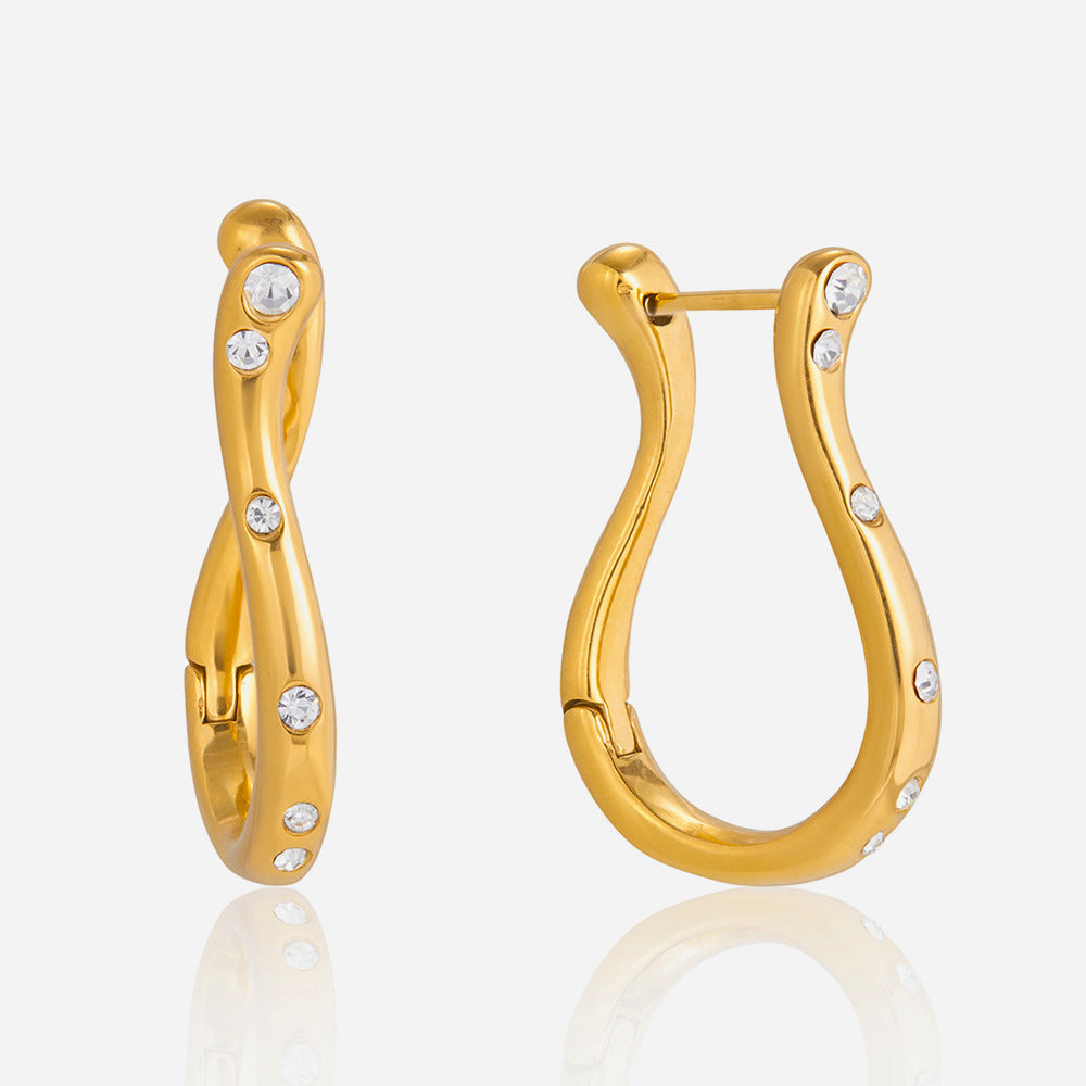 18K Gold Plated Stainless Steel Trendy White Zirconia Hoop Earrings Women's Fashion Jewelry Certified for Anniversary