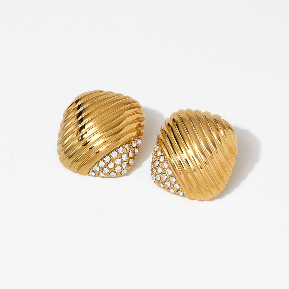 Versatile Textured Stud Earrings Irregular Creative Trendy Striped Pearl Stainless Steel Real Gold PVD Plated Fashion Jewelry