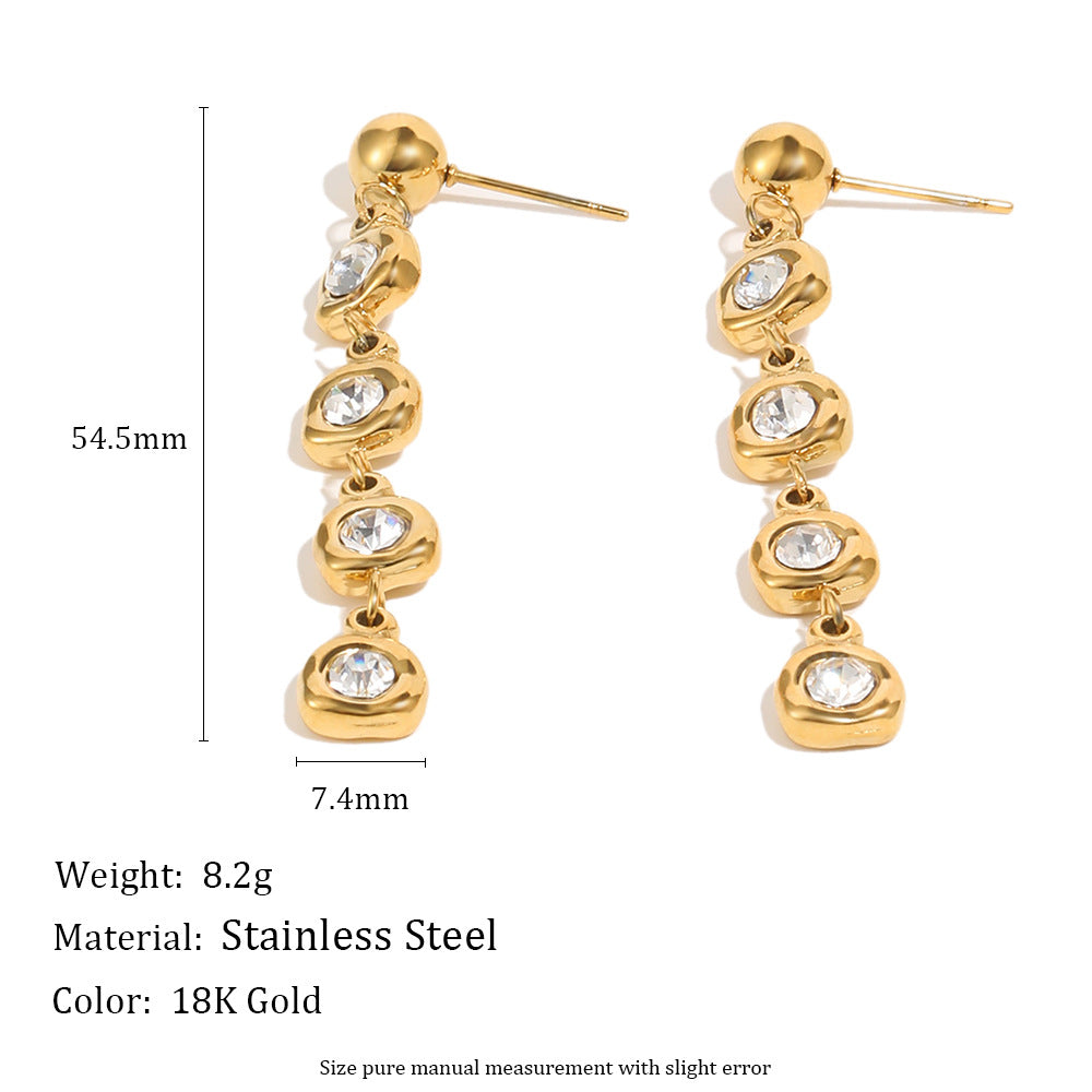 Luxury Long Zircon Drop Earrings 18K Gold Plated Stainless Steel Trendy Party Gift