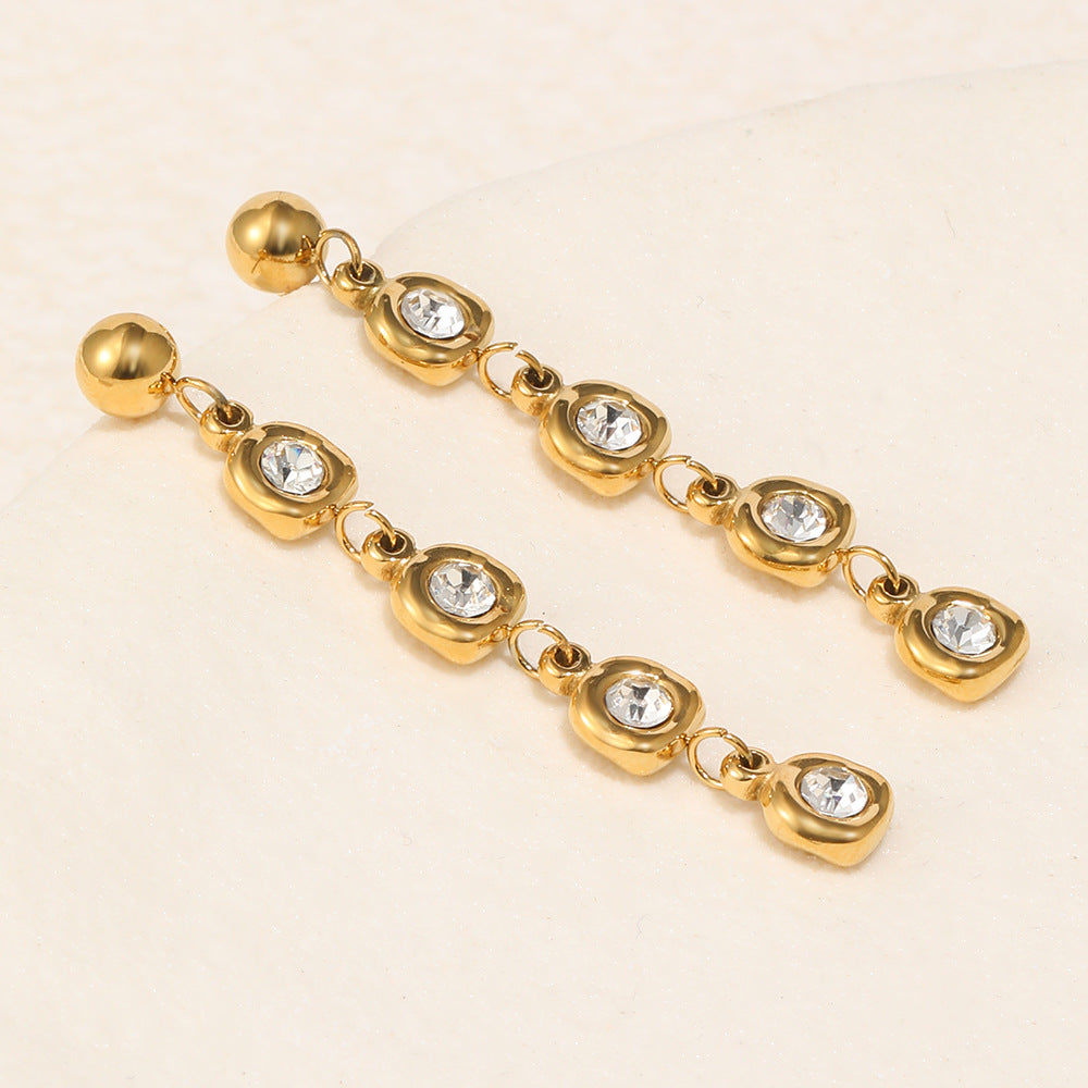 Luxury Long Zircon Drop Earrings 18K Gold Plated Stainless Steel Trendy Party Gift