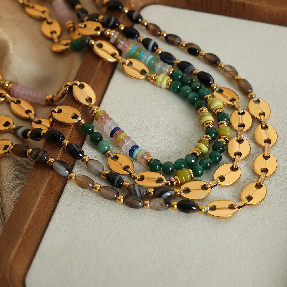Customizable Natural Stone Necklaces Stainless Steel Plated with 18k Ture Gold Fashion Jewelry Necklaces