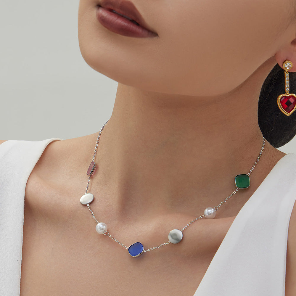 Tiger Eye Stone Pearls Stainless Steel 18K Gold PVD Bohemia Link Chain Necklaces Wholesale for Women Fashion Jewelry Party