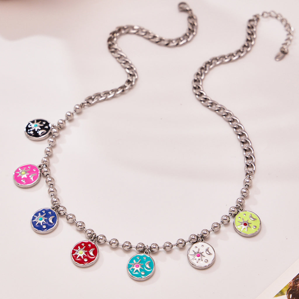 Customizable Stainless Steel Crown Shape Colorful Enameling Trendy Unisex Women's Charm Necklace for Anniversary Gift