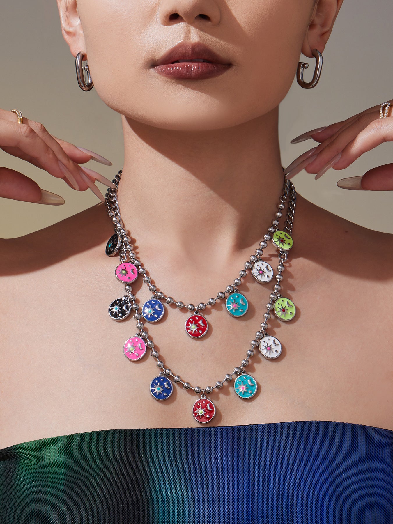 Customizable Stainless Steel Crown Shape Colorful Enameling Trendy Unisex Women's Charm Necklace for Anniversary Gift
