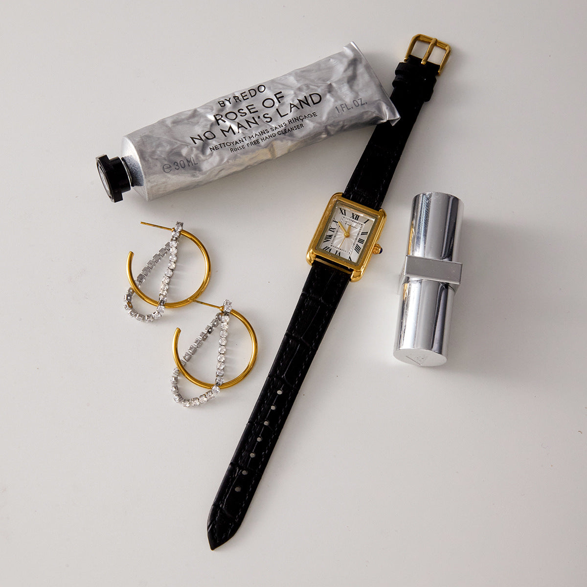 18K Gold Plated Stainless Steel Two-Tone C-Hoop Earrings with Zircon Trendy Tassel Luxury High-End Women's Accessories