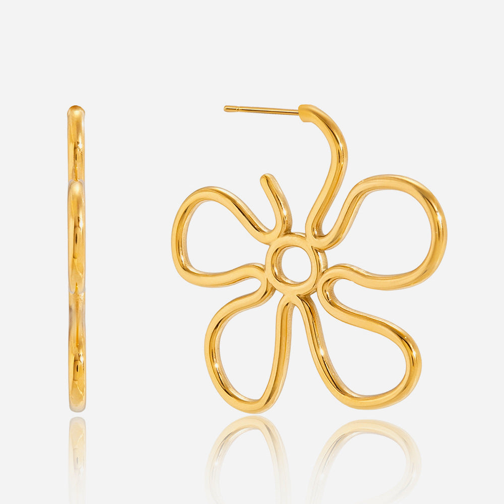Best Gift Cute Jewelry Women 18K Gold Plated Stainless Steel Flower Drop Earrings Large Wholesale Party Third Party Certified