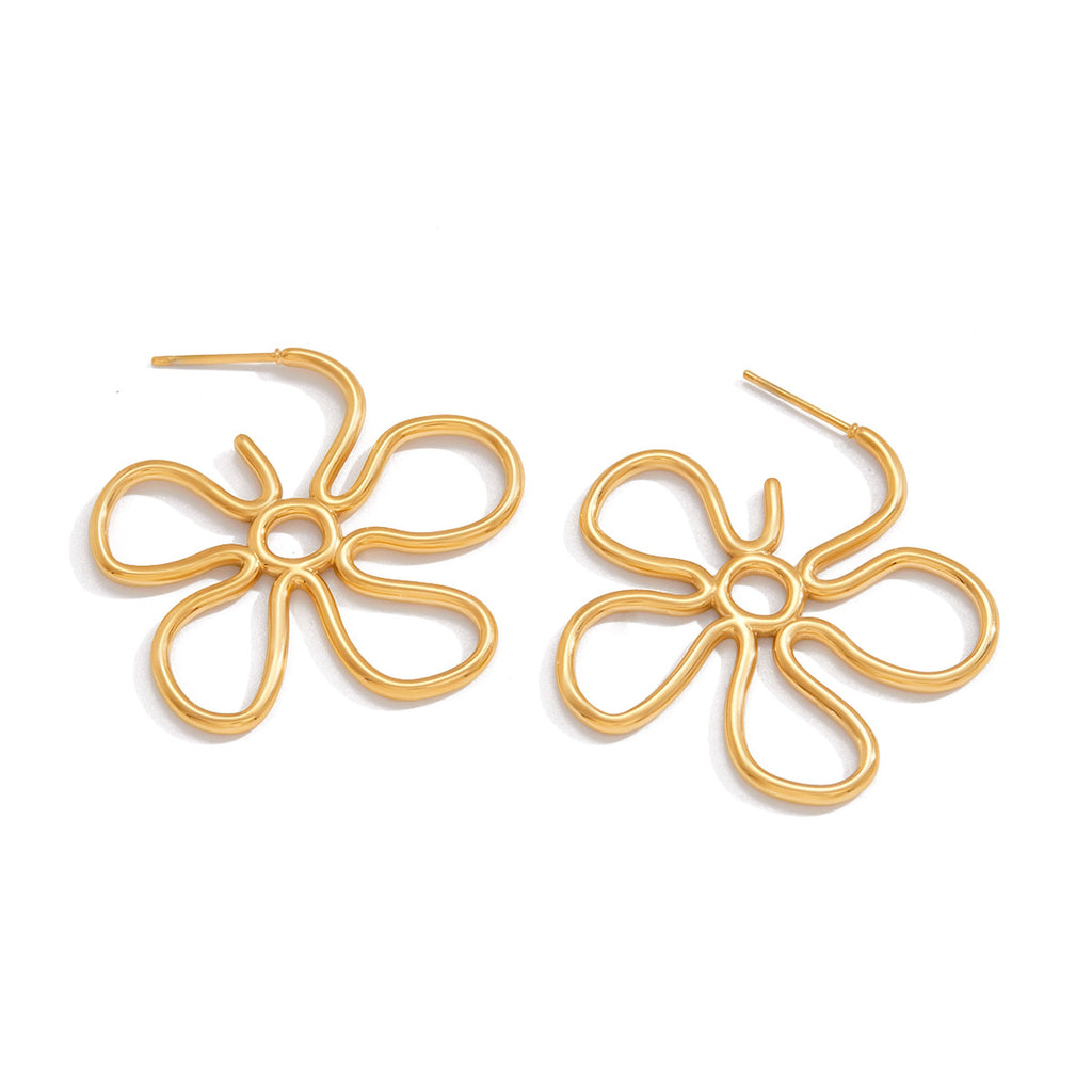 Best Gift Cute Jewelry Women 18K Gold Plated Stainless Steel Flower Drop Earrings Large Wholesale Party Third Party Certified