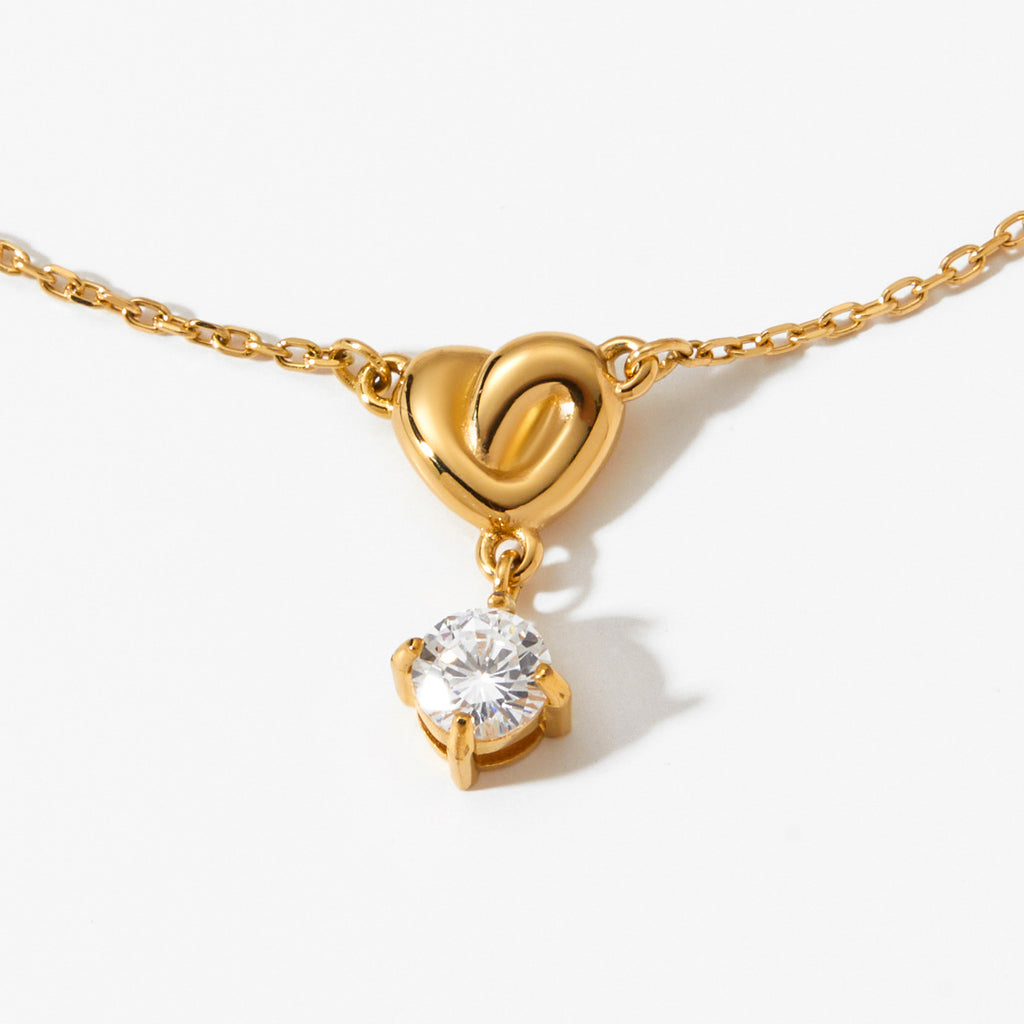 Shining Zircon Pendant Necklace Stainless Steel 18K Gold Plated Link Chain Claw Setting Heart Design Fashion Jewelry for Gift