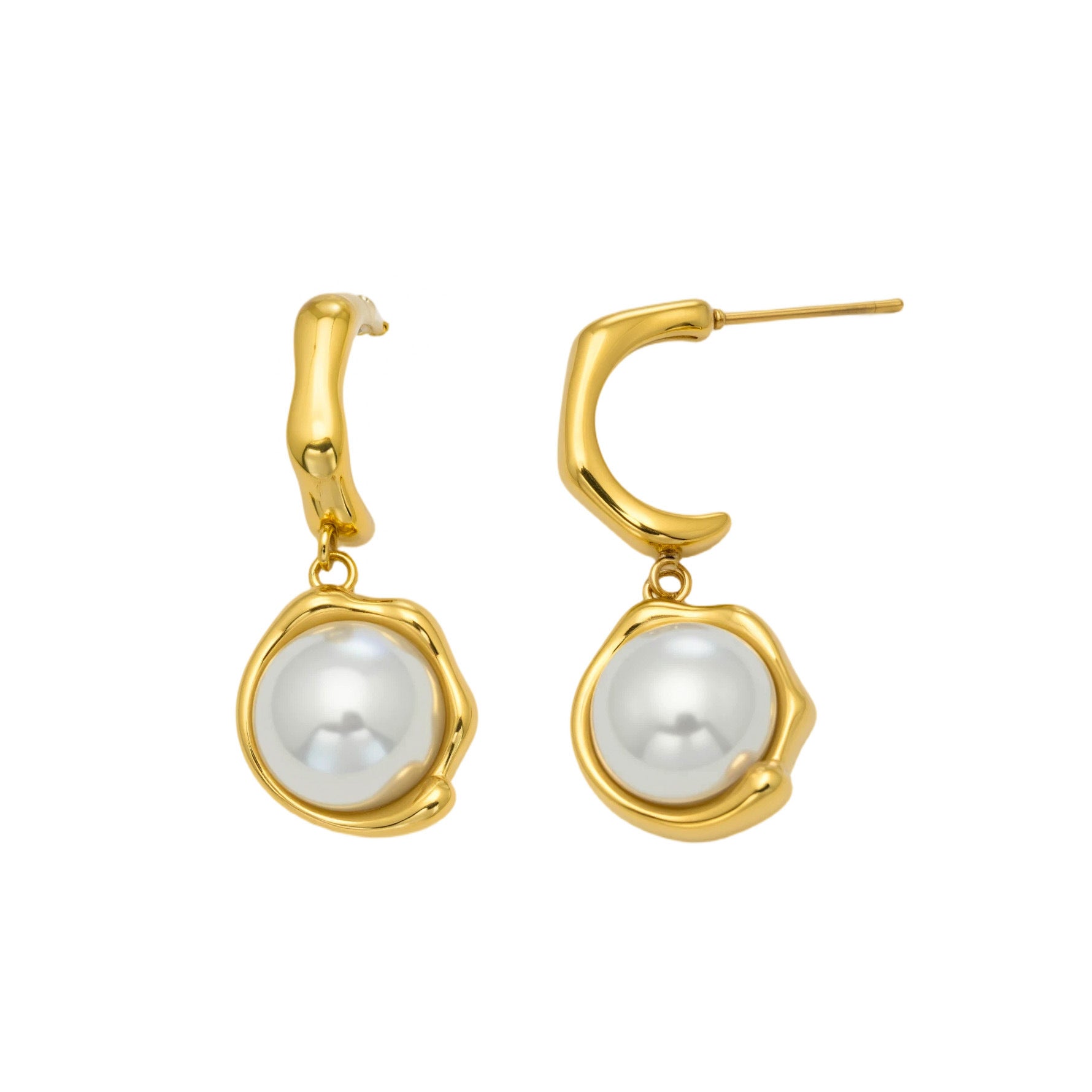 Trendy Vintage Stainless Steel Earrings 18K Gold Plated Pearl Pendant Women's Gift for Parties and Weddings