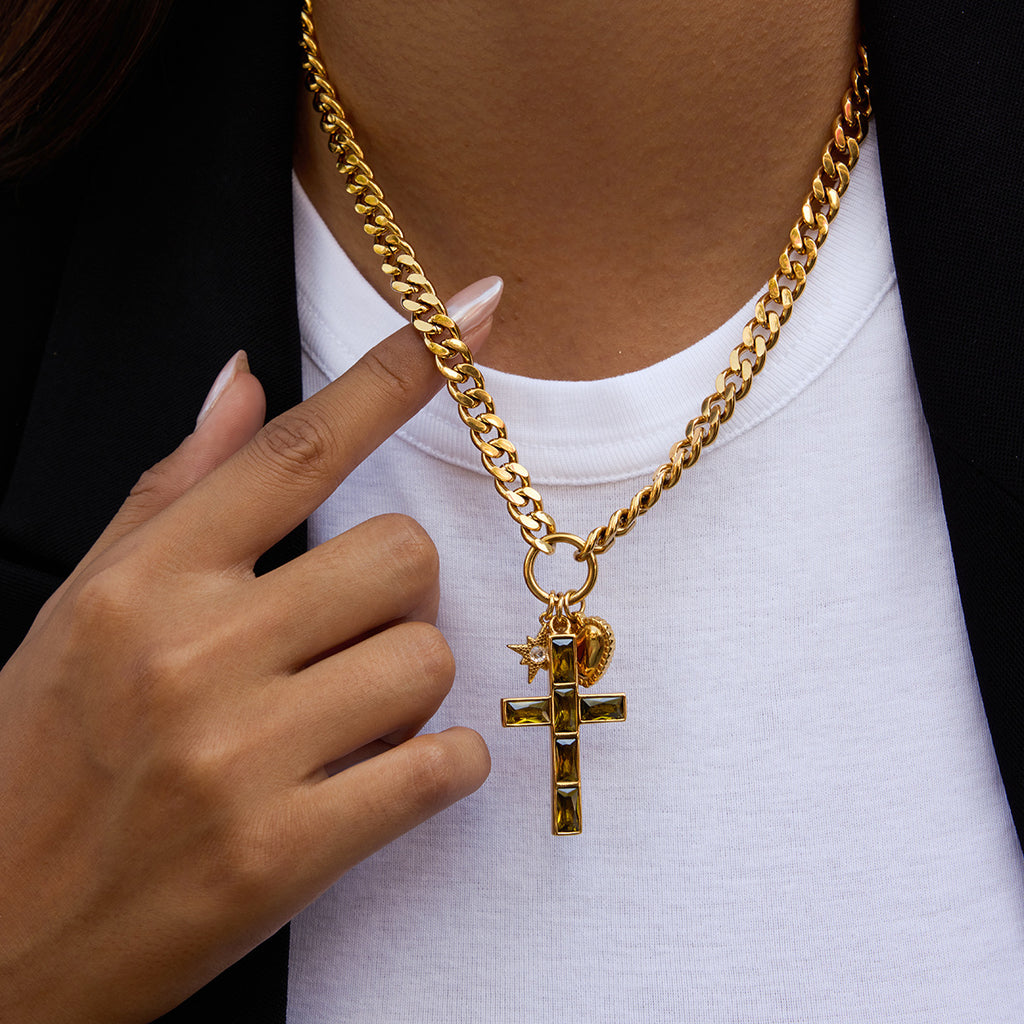 Customizable 18k Gold Plated Stainless Steel Cross Heart Star Pendant Necklace for Women Trendy Chains with Zircon for Parties