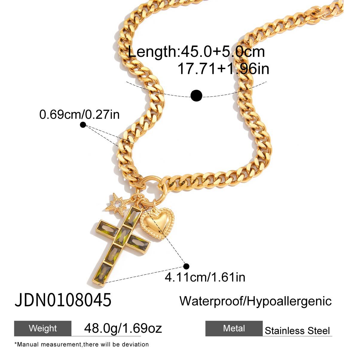 Customizable 18k Gold Plated Stainless Steel Cross Heart Star Pendant Necklace for Women Trendy Chains with Zircon for Parties