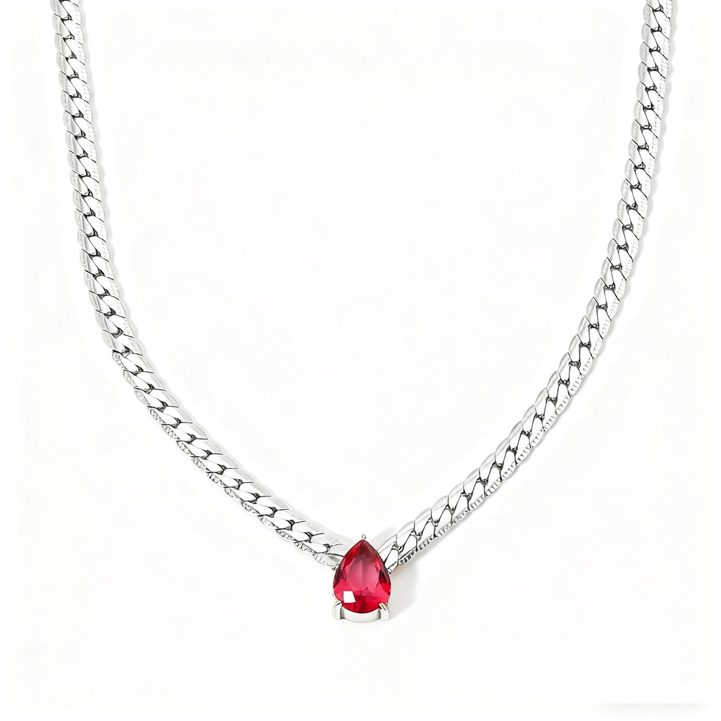 18k Gold PVD Stainless Steel Water Drop Colorful Zircon Pendant Necklaces Fashion Jewelry for Women