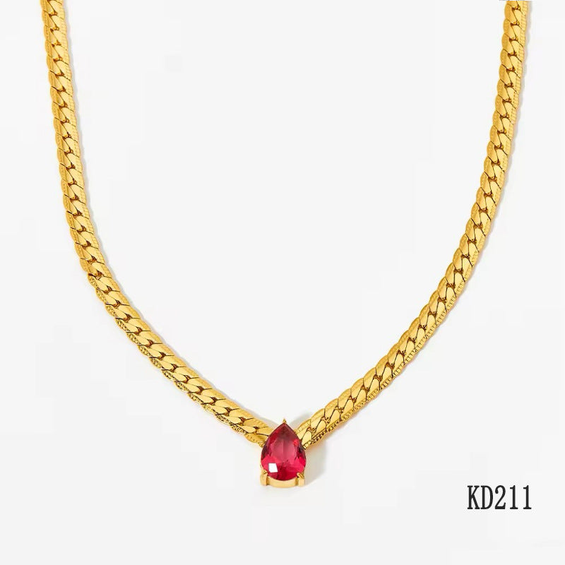 18k Gold PVD Stainless Steel Water Drop Colorful Zircon Pendant Necklaces Fashion Jewelry for Women