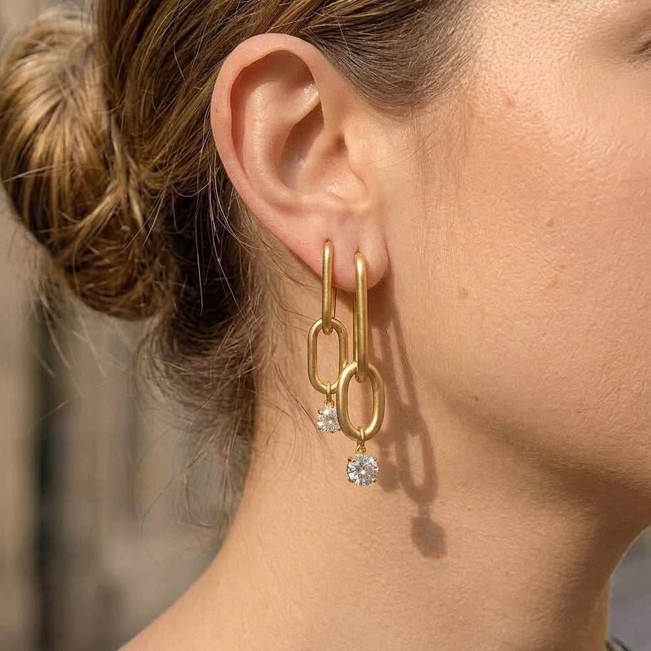 Stainless Steel Zirconium Drop Earrings 18K Gold Plated Light Luxury High-End Feel Unique Design Party Jewelry