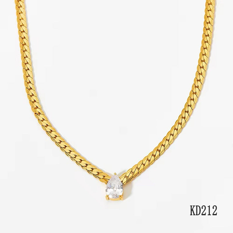 18k Gold PVD Stainless Steel Water Drop Colorful Zircon Pendant Necklaces Fashion Jewelry for Women