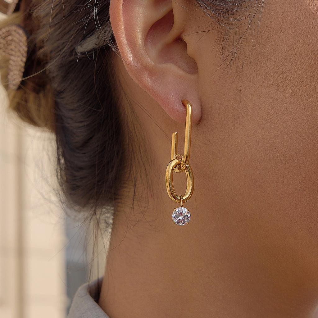 Stainless Steel Zirconium Drop Earrings 18K Gold Plated Light Luxury High-End Feel Unique Design Party Jewelry