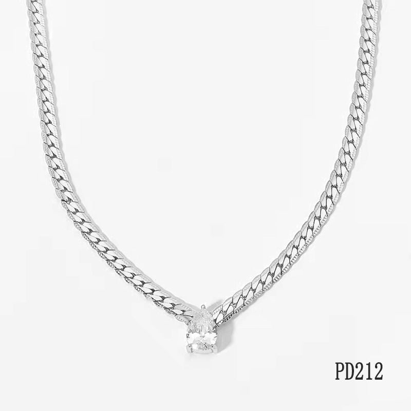 18k Gold PVD Stainless Steel Water Drop Colorful Zircon Pendant Necklaces Fashion Jewelry for Women