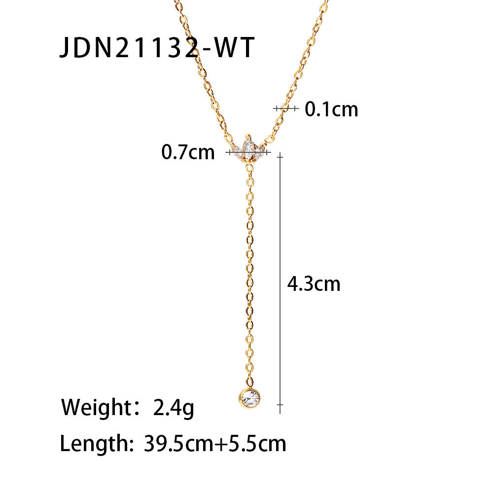 Customizable 18k Gold PVD Plated Stainless Steel Fashion Jewelry White Zircon Pendant Necklaces for Women