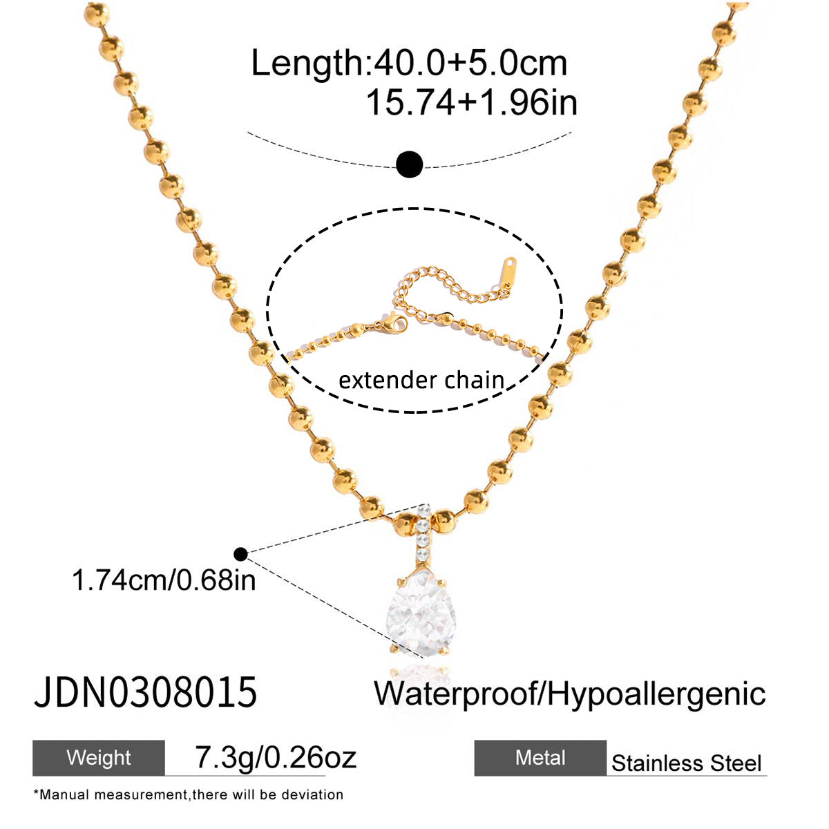 Customizable 18k Gold PVD Plated Stainless Steel Fashion Jewelry White Zircon Pendant Necklaces for Women
