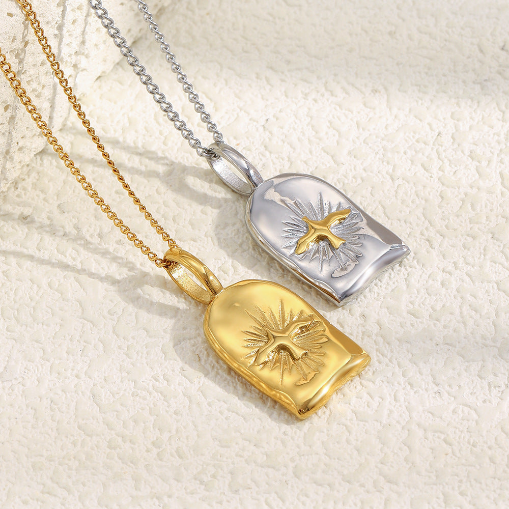 Customizable 18K Gold Plated Stainless Steel Pendant Necklace Sunlight Divine Bird Pendant Necklace for Women