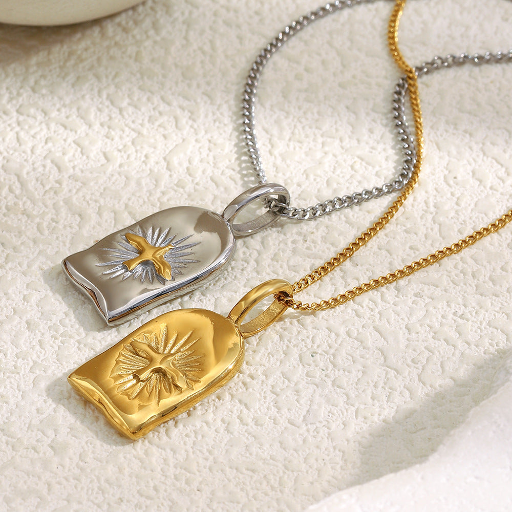 Customizable 18K Gold Plated Stainless Steel Pendant Necklace Sunlight Divine Bird Pendant Necklace for Women