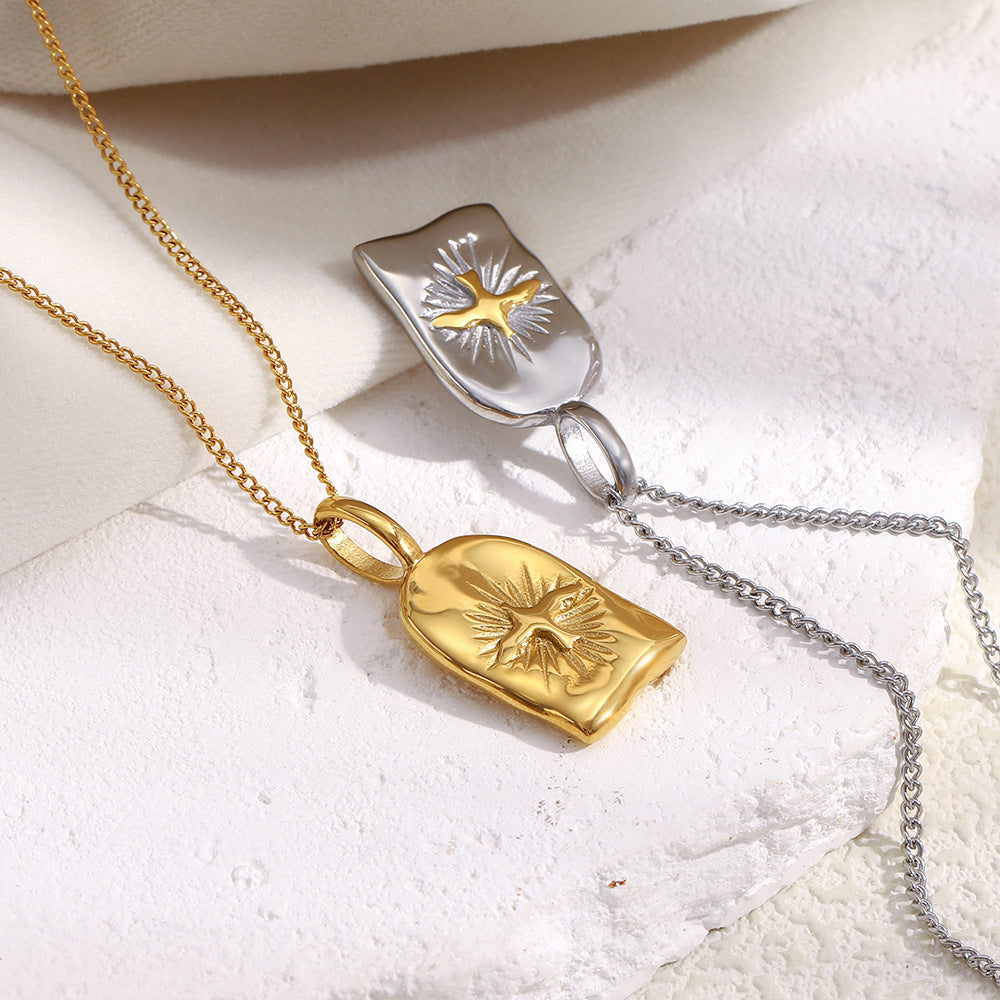 Customizable 18K Gold Plated Stainless Steel Pendant Necklace Sunlight Divine Bird Pendant Necklace for Women