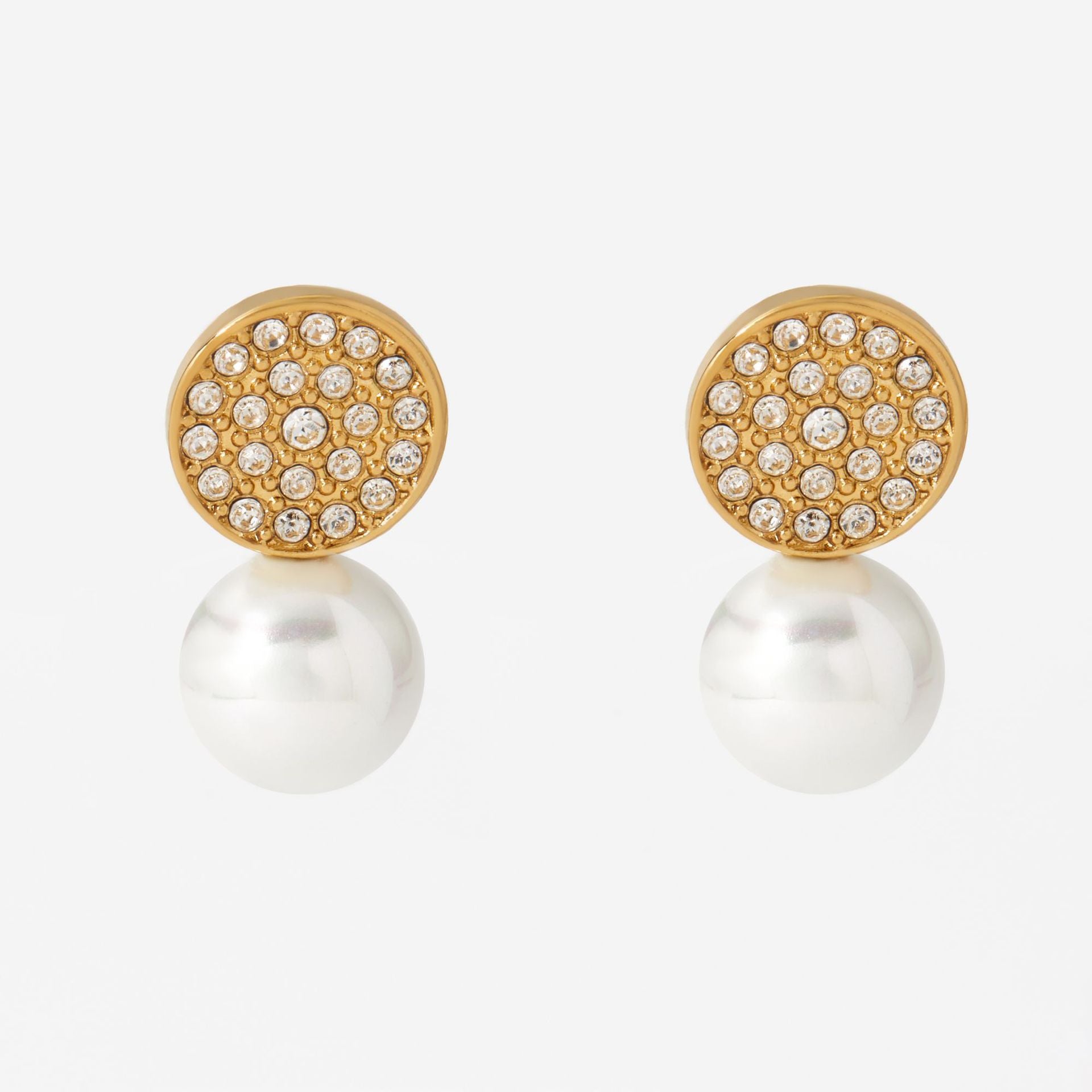 Stainless Steel Imitation Pearl White Zircons Stud Earrings 18K Gold Plated Trendy Women's Jewelry for Wedding Gift