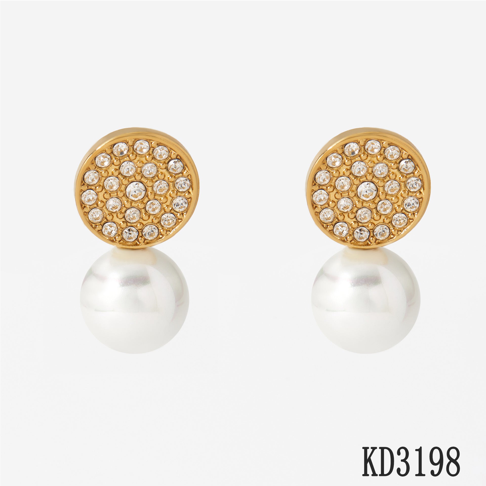 Stainless Steel Imitation Pearl White Zircons Stud Earrings 18K Gold Plated Trendy Women's Jewelry for Wedding Gift
