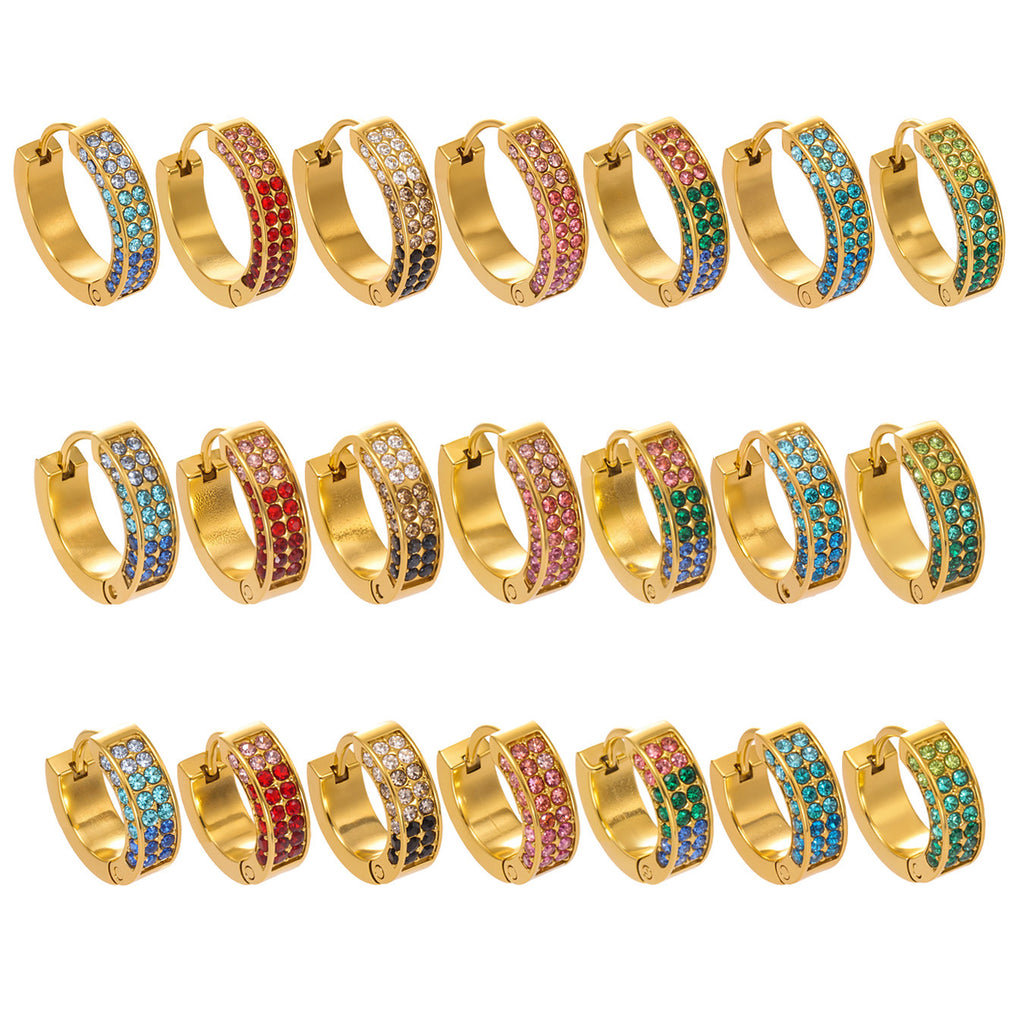 18K Gold Plated Stainless Steel Hoop Earrings Trendy Colorful Zircons Customizable for Women Party Occasion