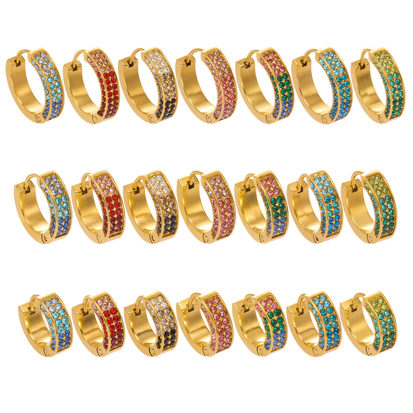 18K Gold Plated Stainless Steel Hoop Earrings Trendy Colorful Zircons Customizable for Women Party Occasion