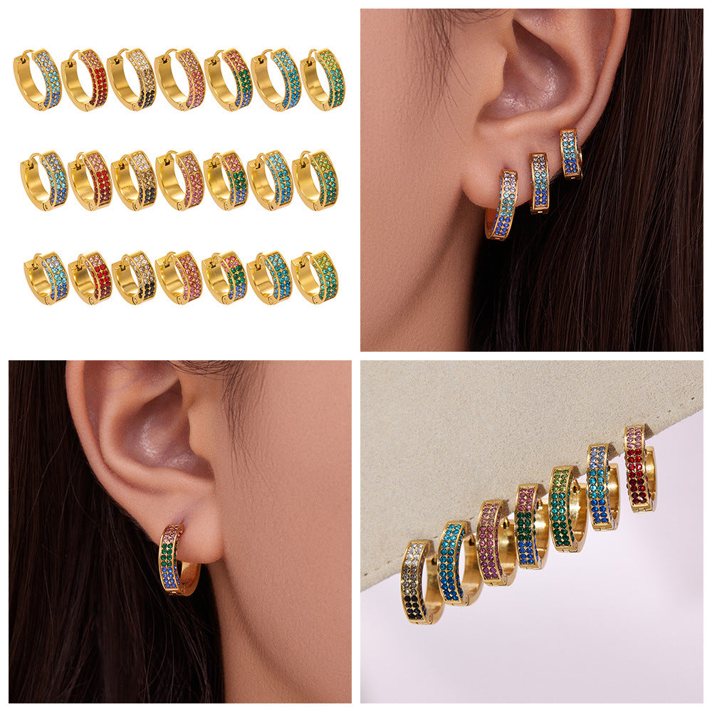 18K Gold Plated Stainless Steel Hoop Earrings Trendy Colorful Zircons Customizable for Women Party Occasion