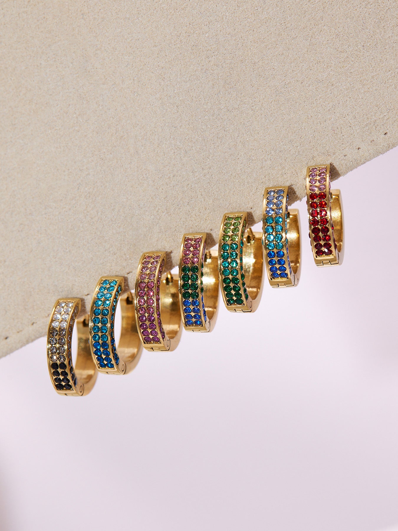 18K Gold Plated Stainless Steel Hoop Earrings Trendy Colorful Zircons Customizable for Women Party Occasion