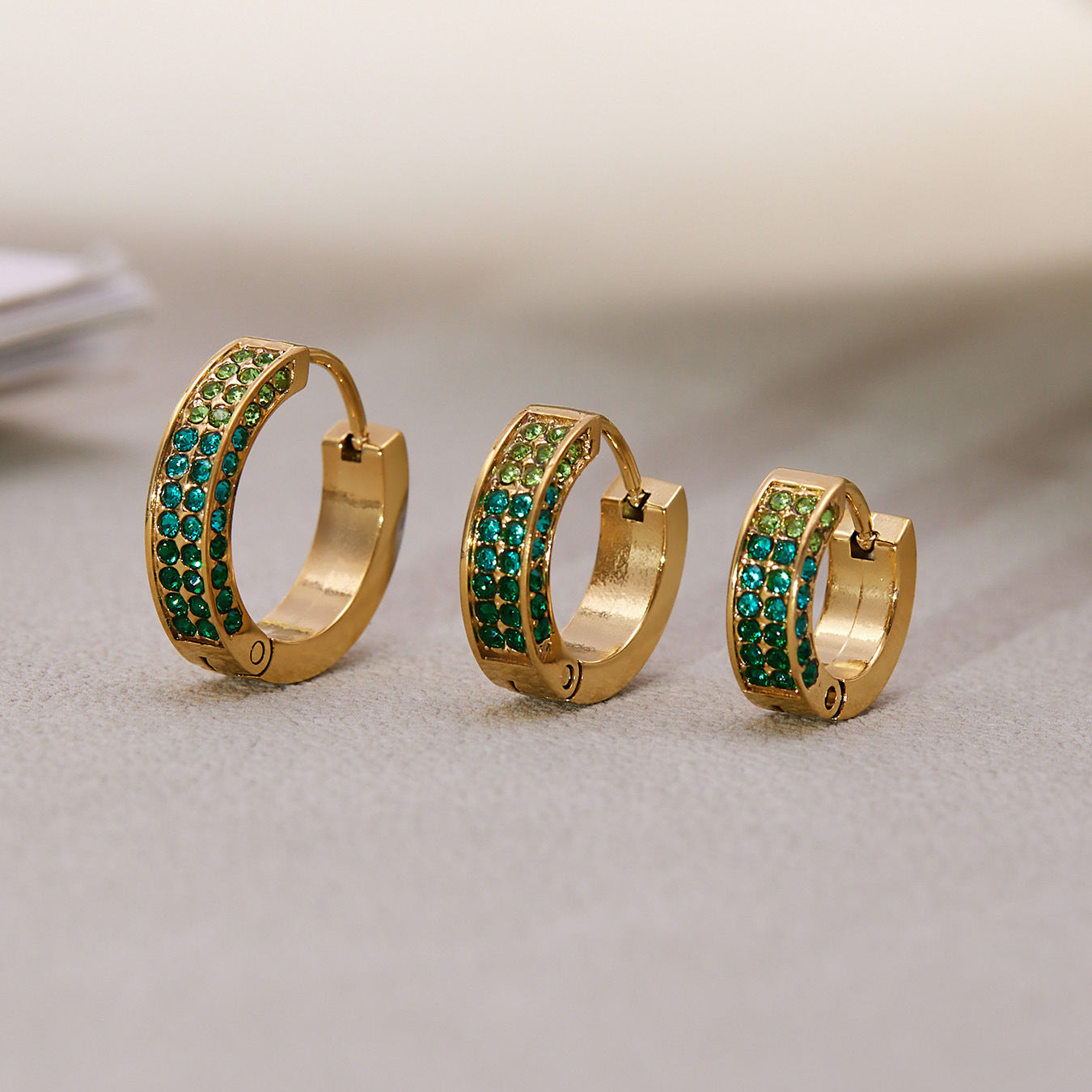 18K Gold Plated Stainless Steel Hoop Earrings Trendy Colorful Zircons Customizable for Women Party Occasion