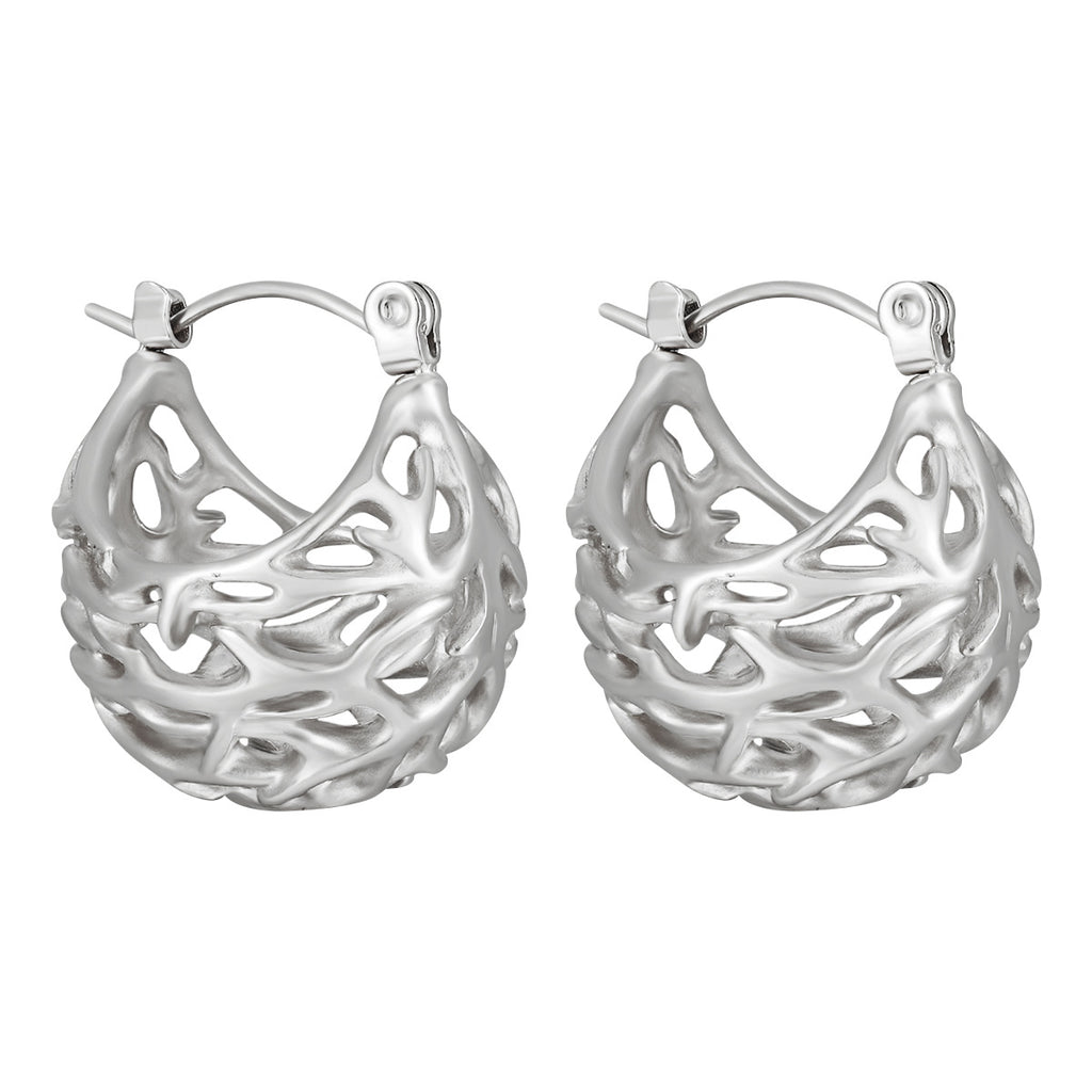 18K Gold Plated Waterproof Stainless Steel Hoop Earrings Peace Design Trendy Hollow Design for Unisex Wholesale Customization
