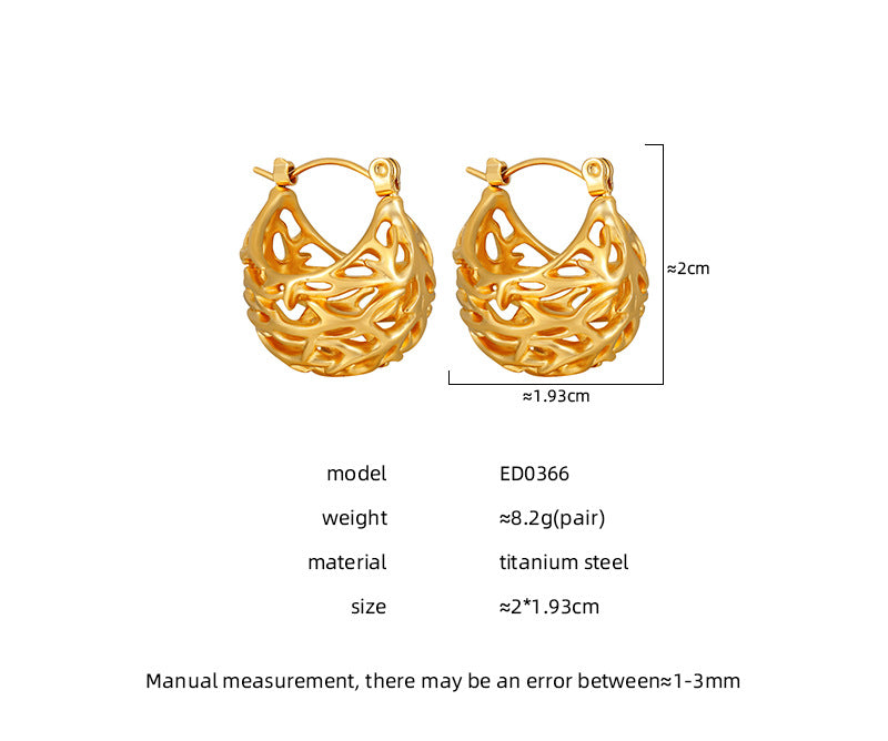 18K Gold Plated Waterproof Stainless Steel Hoop Earrings Peace Design Trendy Hollow Design for Unisex Wholesale Customization