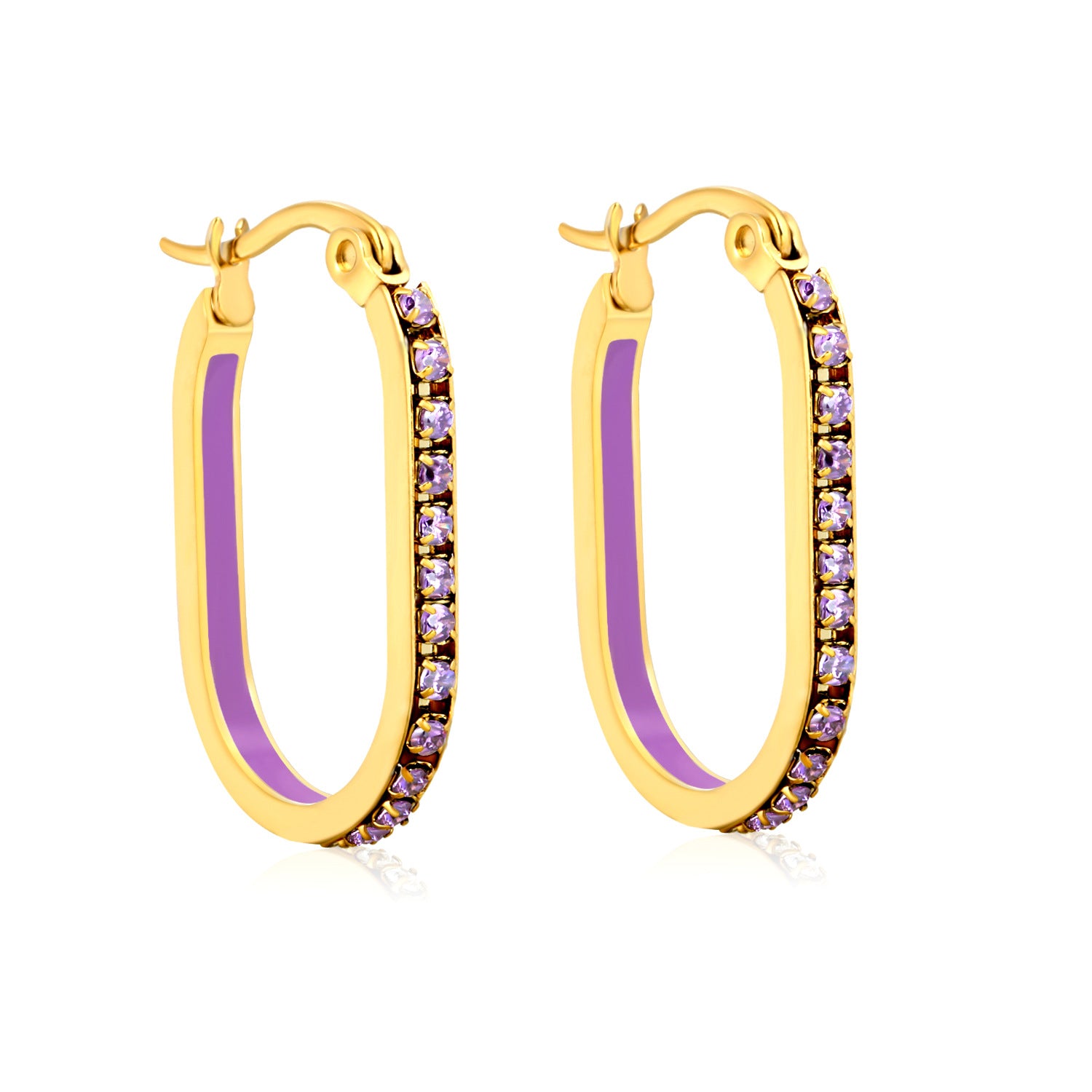 Vintage Trendy Stainless Steel 18k Gold Plated Long Hoop Earrings Waterproof Colorful Zircons Bohemia Enamel Unisex
