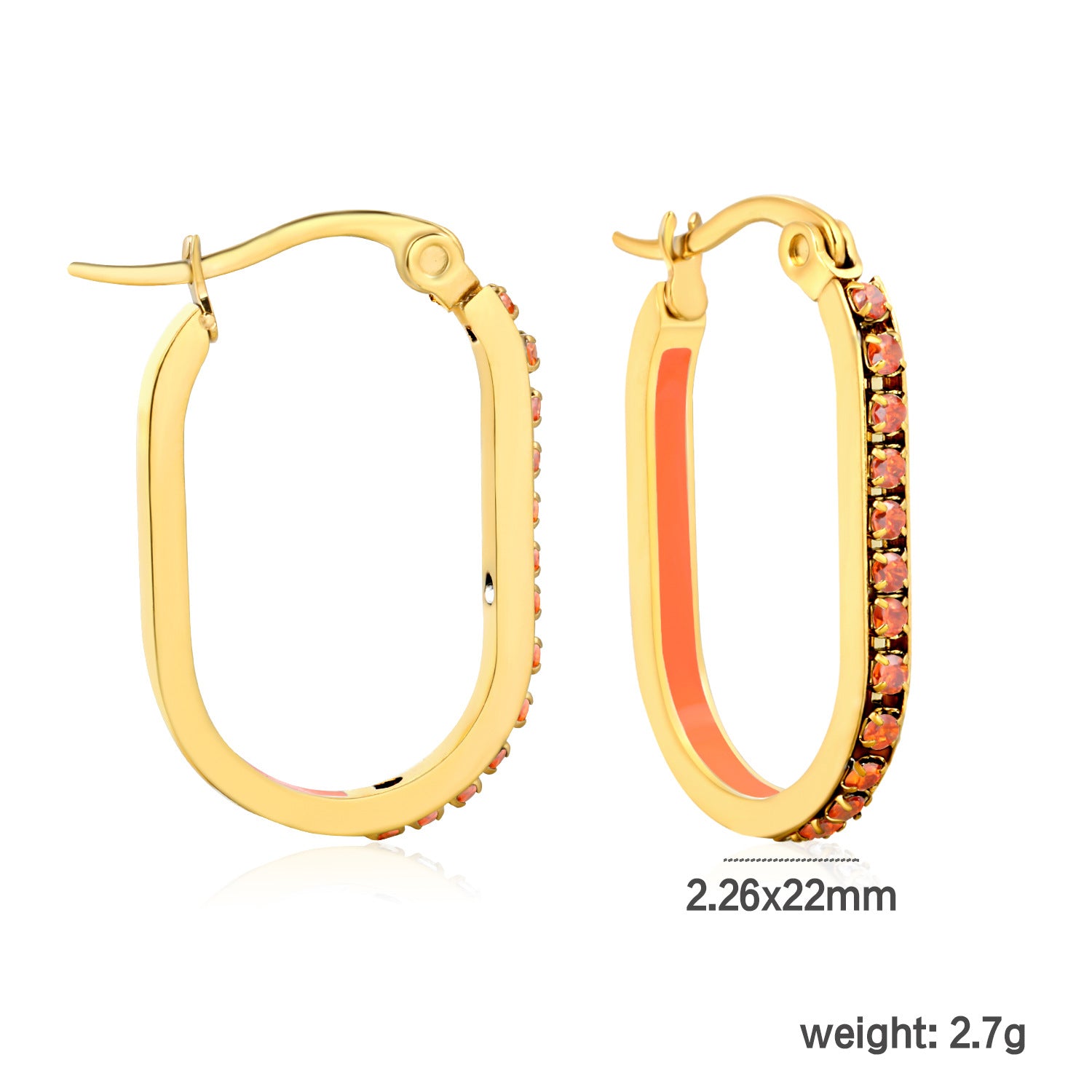 Vintage Trendy Stainless Steel 18k Gold Plated Long Hoop Earrings Waterproof Colorful Zircons Bohemia Enamel Unisex