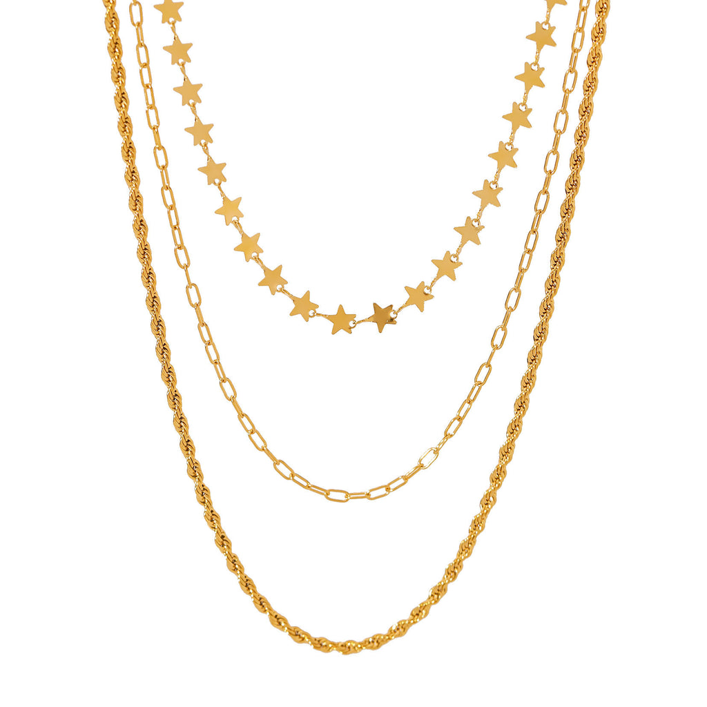 BN10XY Customizable Stainless Steel 18k Gold PVD Plated Three-Layer Chain Necklace Unisex Fashion Party